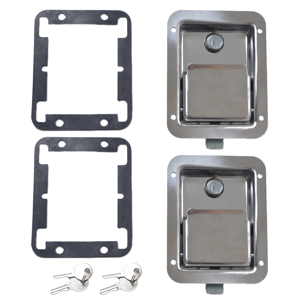 2 Pcs Stainless Steel Tool Box Motorhome Entry Dead Bolt Lock Latch&Key & Gasket For Marine Yacht RV Vehicles Trailers Caravan