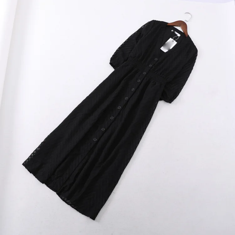 

A Generation of 2019 Spring WOMEN'S Dress Spring And Autumn New Style V-neck Long Skirts Popular Tulle Single Breasted Dress Ent