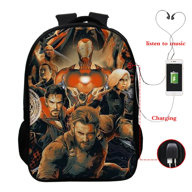 photo colour Мстители Бесконечность Войны Рюкзак USB зарядка танос печать мультфильм детские школьные сумки для мальчиков подростков Mochila - Цвет: photo colour