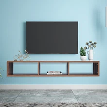 Supports TV flottants modernes en noyer de 60 pouces, Table de télévision, Console TV, 3 grilles, organisateur de rangement, étagères, livres, décoration de maison, jouets, artisanat