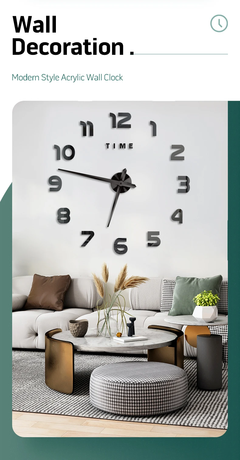 2021 Modern Design Large Wall Clock 3D DIY Quartz Clocks Fashion Watches Acrylic Mirror Stickers Living Room Home Decor Horloge
