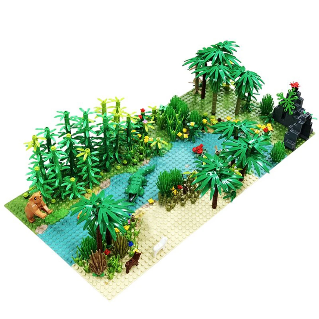 

1set DIY Small Particle Building Block Part Tropical Rainforest Botanical Scenery Set with Baseplate for Building Block Brands