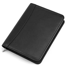 

Faux Leather A5 Padfolio with Calculator Zipper Binder Notebook Briefcase File Executive Folder Spiral Travel Note Book
