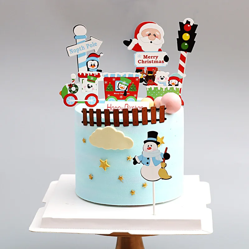 6pcs Merry Christmas Letter Cake Topper Santa Claus Snowman Train Cake Topper Decoration Christmas Decorations for Home Table