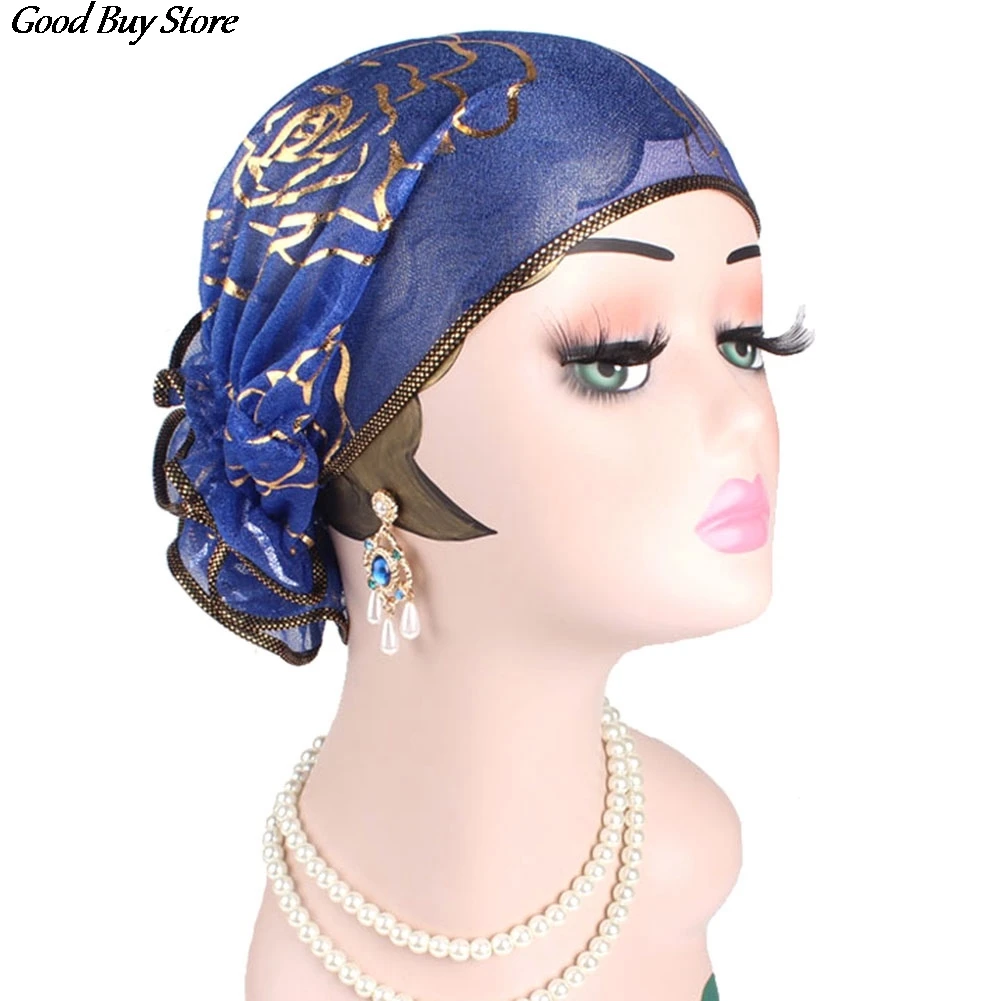 Muslim Hijabs Turban Large Flower Women Fashion Headscarf Islamic Fashion Heap Cap Headwrap Elegant Female Turbantes