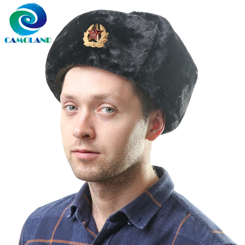 CAMOLAND русская ушанка бомбардировщик шапки для мужчин и женщин советская армия военный значок зимняя шапка тепловой Искусственный Мех ушанка снежные шапки|Мужские шапка-бомбер| | АлиЭкспресс