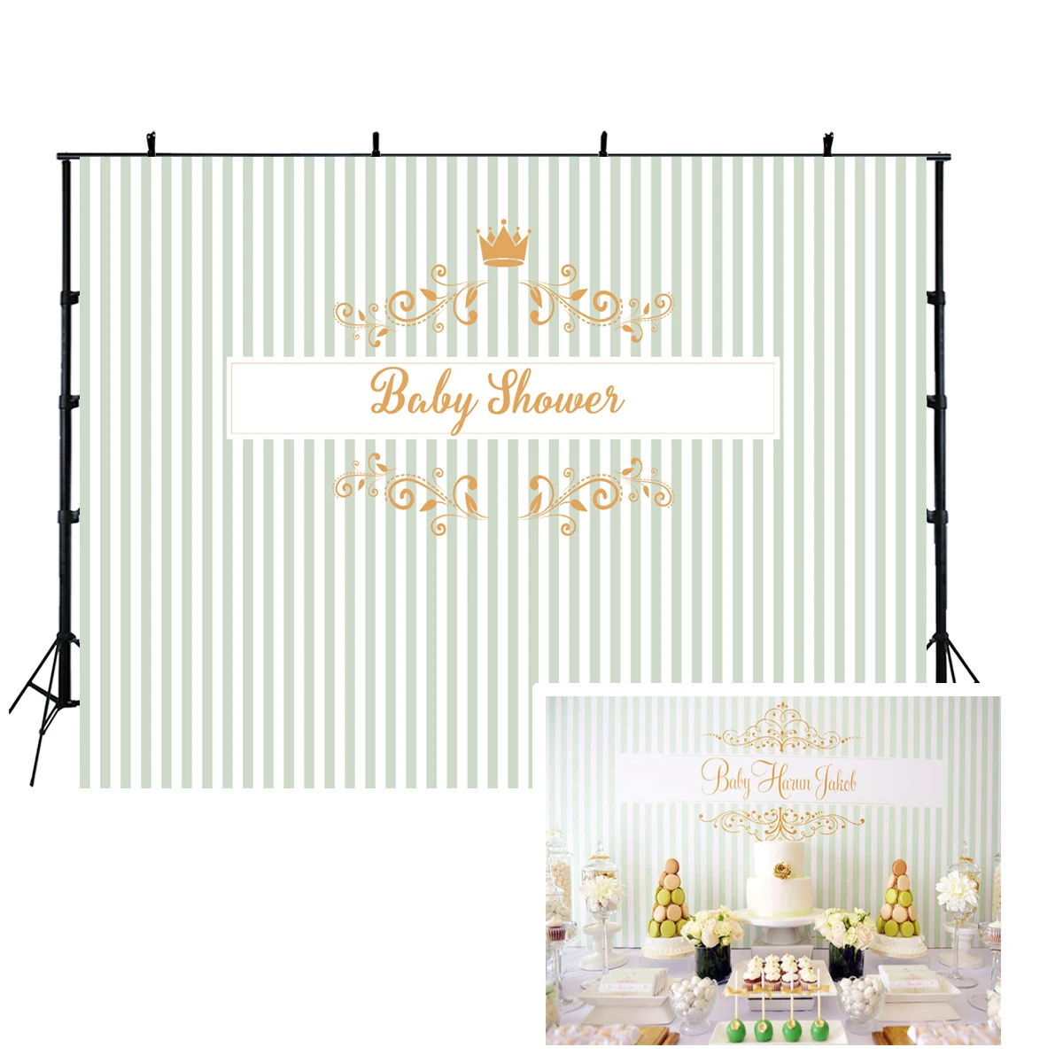 

HUAYI Light Green Stripes Backdrop Baby Shower Dessert table Photo Booth Photography Background Party W-1851