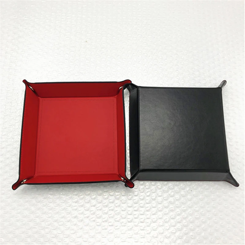 Storage Tray Storage Box Foldable Dice Tray Box PU Leather Folding Square Tray for Dice Table Games Key Wallet Coin Storage Box Trays Desktop Organizer