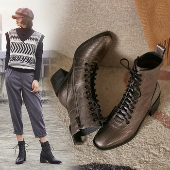 

INS HOT Women ankle boots natural leather upper shoes autumn and winter European and American short boots plus size side zipper