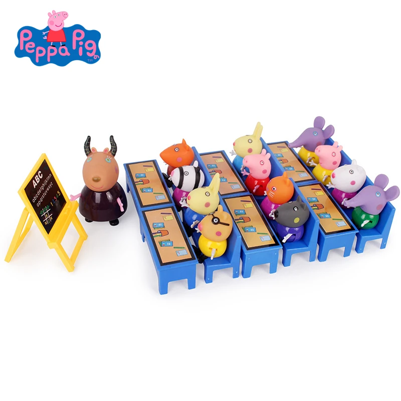 Desk Set Свинка Пеппа, Джордж, друг, набор школьных столов, игрушки, свинка, учитель, фигурка, модель, куклы, Семейный комплект, дети, высокое качество, игрушки, подарки - Цвет: Desk Set