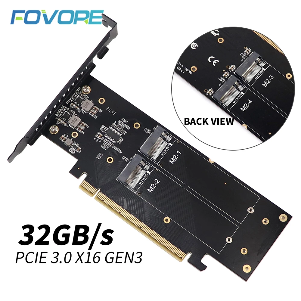 Адаптер M2 NVME с 4 портами M.2 NVMe на PCIe 3 0 X16 адаптер контроллера Райзера PCI Express порта