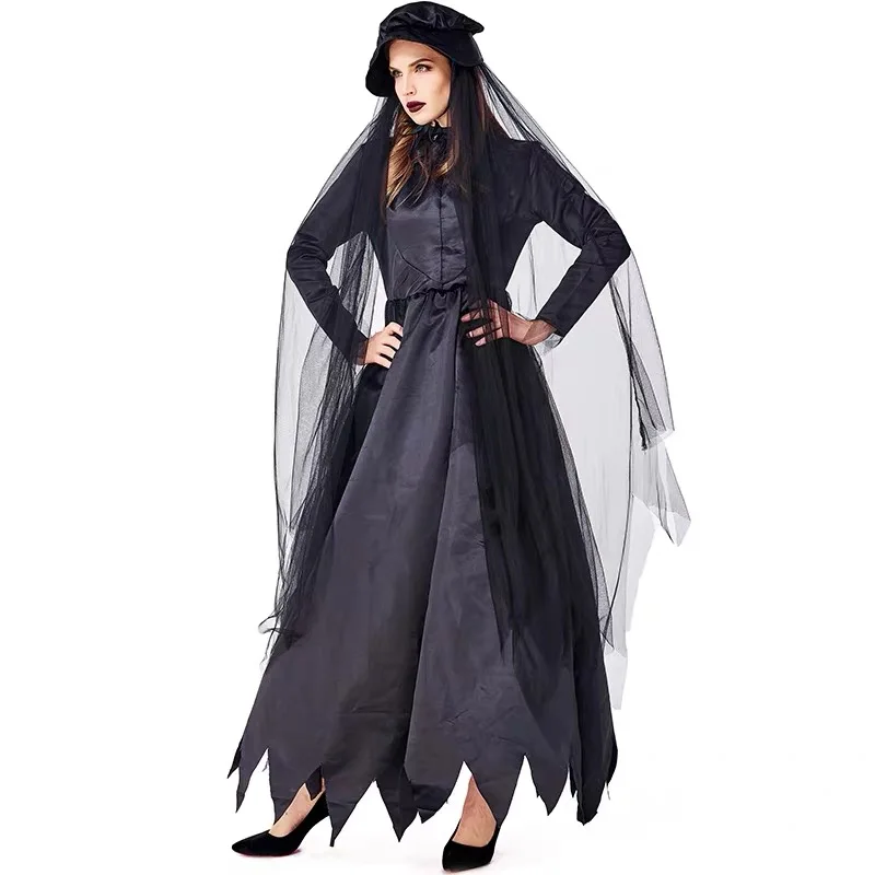 

Black Women Halloween Corpse Bride Costume Female Ghost Zombie Scary Cosplay Carnival Purim Parade Role Play Showing Party Dress