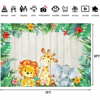 

220x150cm Woodland Backdrop Jungle Animals Baby Photography Vinyl Backdrop Baby Shower for Children Portrait Backdrops Studio