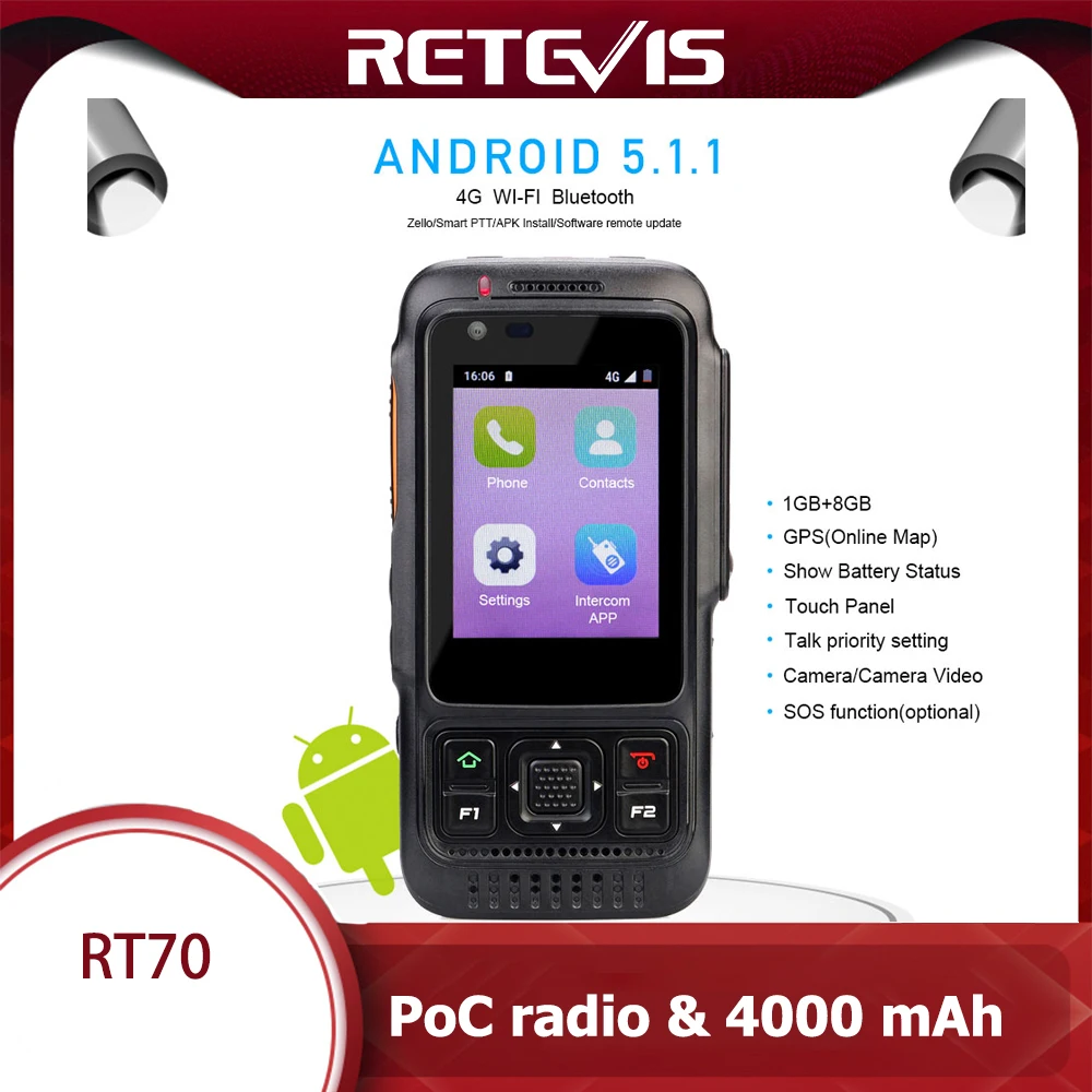 Retevis RT70 сеть POC радио 4G Android 5.1.1 смартфон SIM-карта GPS LTE/WCDMA/GSM рация 4000 мАч Push-to-Talk |