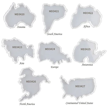 

8Pcs Seven Continents Map Coaster Resin Mold Oceania Africa Europe Asia Map Silicone Tray Fruit Cup Mat Epoxy Resin Mold