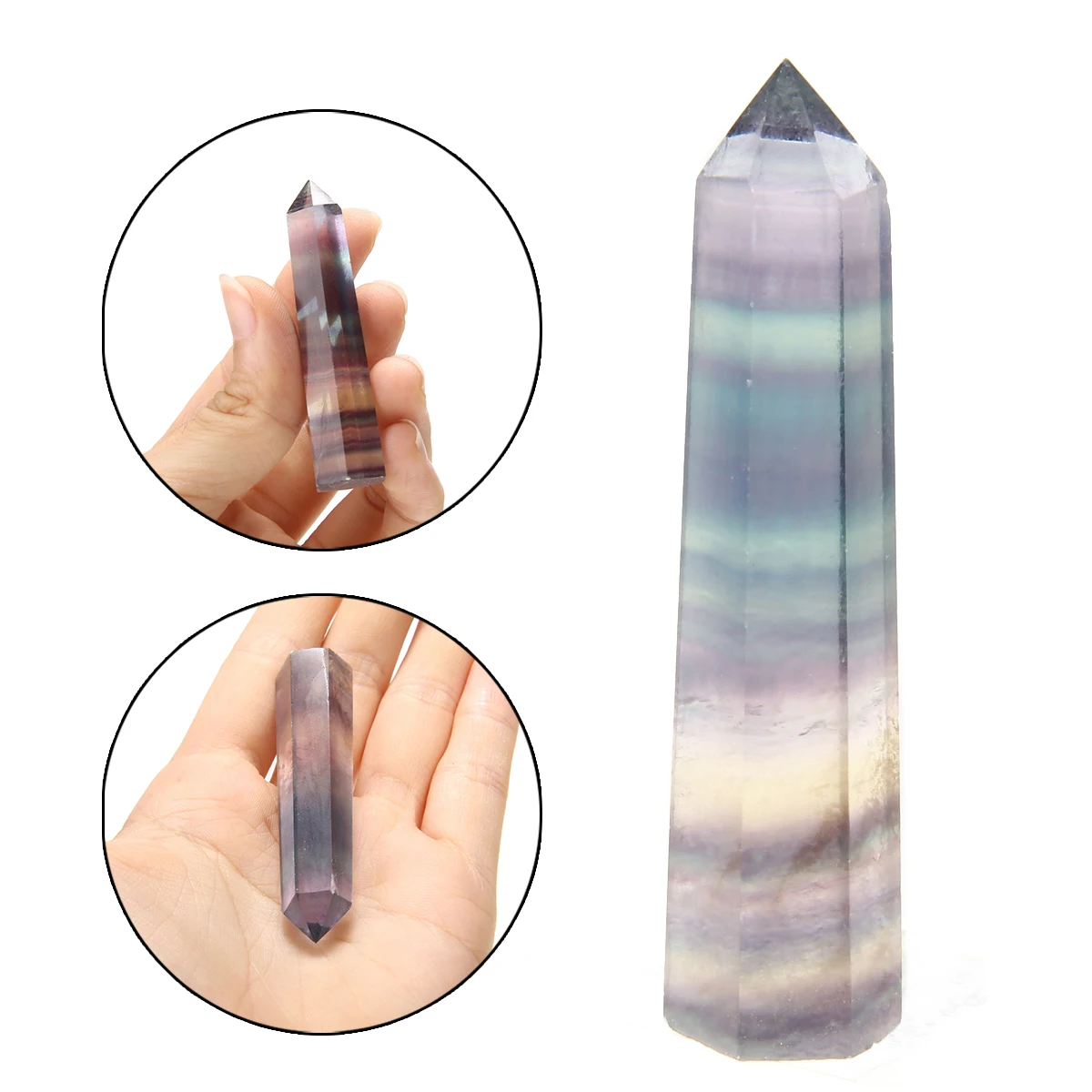 

1pc 45-70mm 100% Natural Fluorite Quartz Crystal Wand Point Healing Hexagonal Stone Ornaments Rainbow Purple Home Ornaments