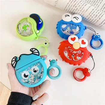 

Cartoon Case for AirPods Cover Silicone Bluetooth Earphone Protective Case for Airpods 2 Cute Finger Ring Strap Sesame Street
