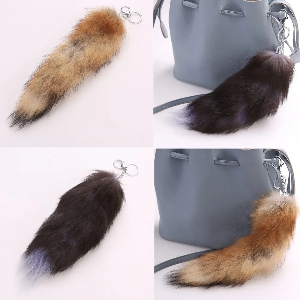 Faux Rabbit Fur Cute Fox Tail Keychain Pendant Women Key Ring Holder Pompoms Key Chains Trinket FB