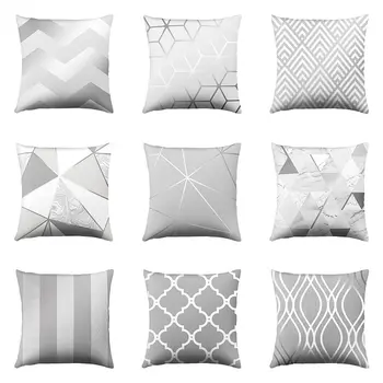 

DIDIHOU 45*45cm Gray Geometric Cushion Cover Polyester Pillowcase Cojines Striped Decorative Pillows Case Throw Pillows For Sofa