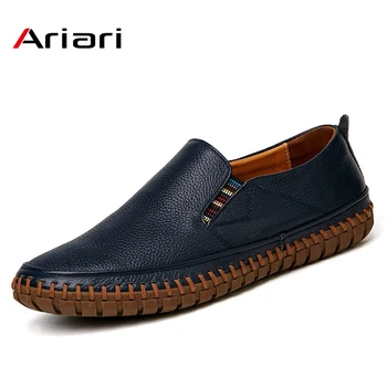

Big Size Men Genuine Leather Shoes Slip On Black Shoes Breathable Real Leather Loafers Mens Moccasins Italian Designer Flats