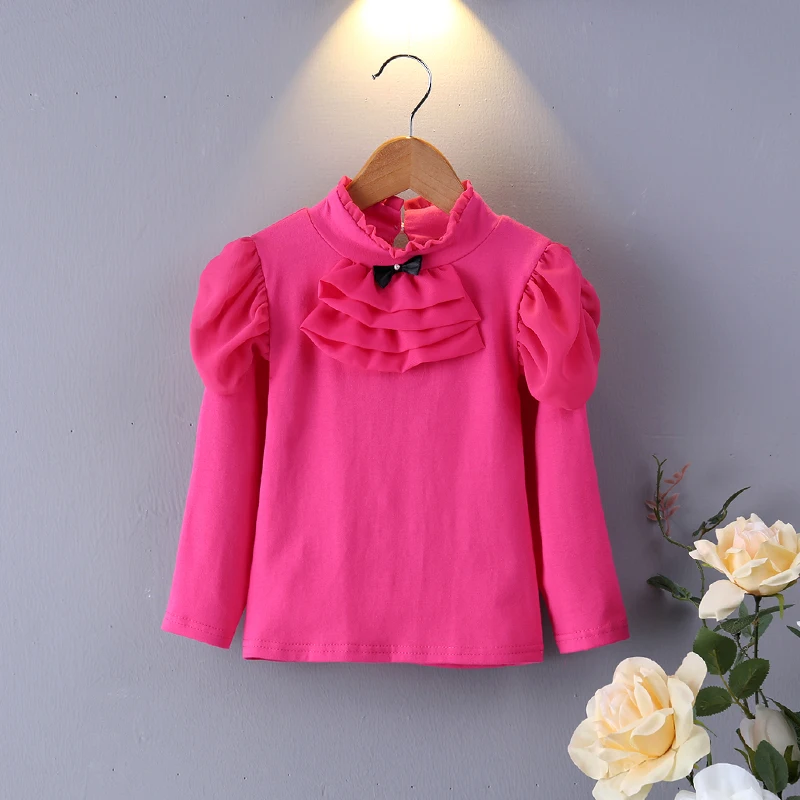 Girls Blouses Autumn Baby Girls Clothes Cotton Turtleneck Child Shirt School Girl White Blouse Kids Children Clothes Blusa - Цвет: rose