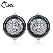 Новые, модные, u-образные, Форма Керамика серьги ювелирные изделия из жемчуга; цвет розовый, белый, черный; для женщин никогда не увядает здоровым Керамика серьги для Для женщин цвета: золотистый, серебристый с украшением в виде кристаллов