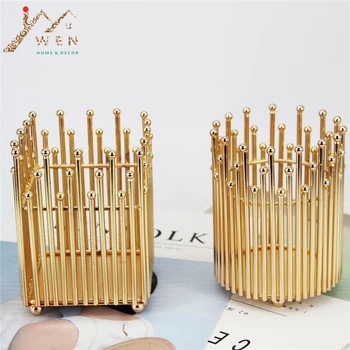 

IMUWEN Metal Candle Holder Gold Candlestick Desktop Storage Pen Holder Wedding Centerpieces For Home Office Party Decoration
