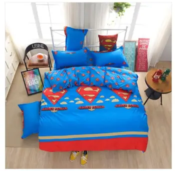 

Blue Superman Bedding Set Duvet Cover Flatsheet with 2 Pillowcase Boys Home Bed Linen Set