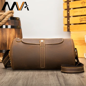 

MVA Crazy Horse Leather Men Bag Small Vintage Round Messenger Bags For Man Luxury Personality Design Travel Bag Short Trip 1179