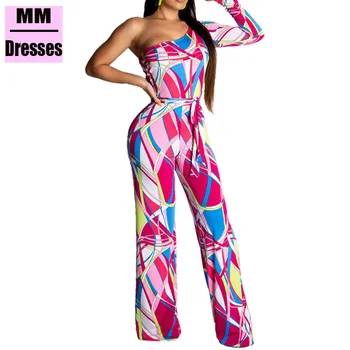 

Fashion Women Jumpsuit Sexy One Shoulder Long Sleeve Backless Ladies Jumpsuits Pink Bandage Bodycon Jumpsuit Vestidos