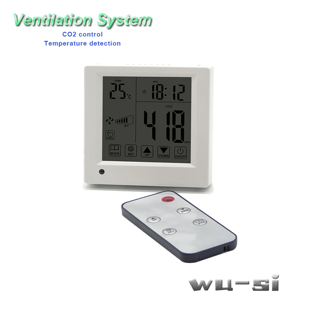 

Monitoring detector CO2 analyzer controls air ventilation system, remote control can control