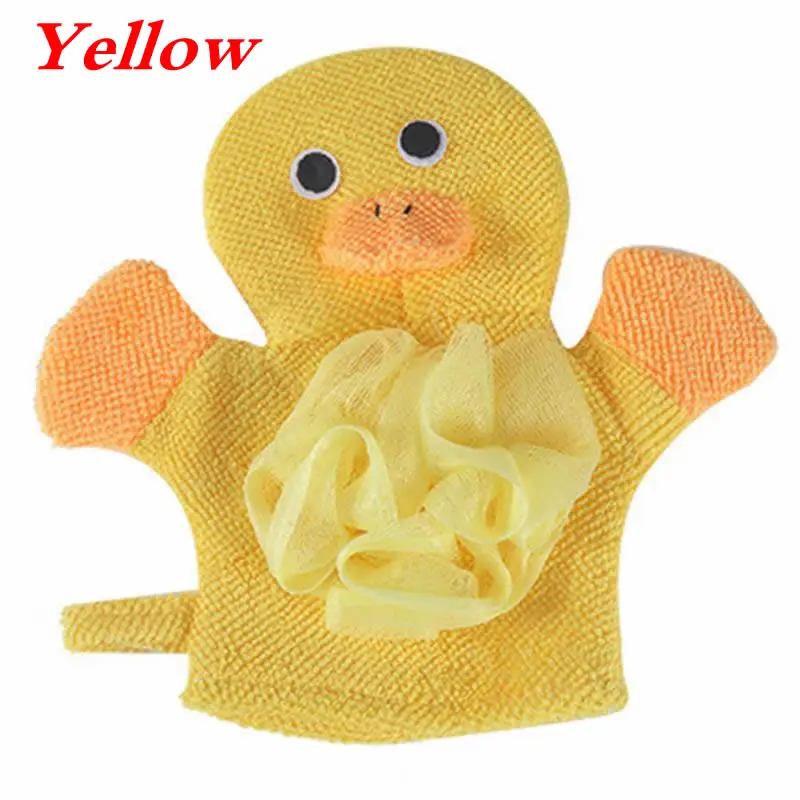 Детское банное полотенце, двустороннее, с цветочным принтом, два в одном, перчатки, милый рисунок, сзади, артефакт, мягкие перчатки для ванной - Цвет: Yellow