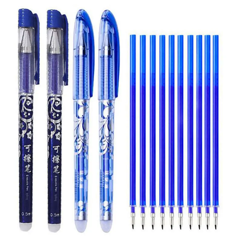 Erasable Pen Set 0.5mm Needle Bullet Tip Gel Ink Pens Refills Rods write erase Washable Handle for School Office Supplies