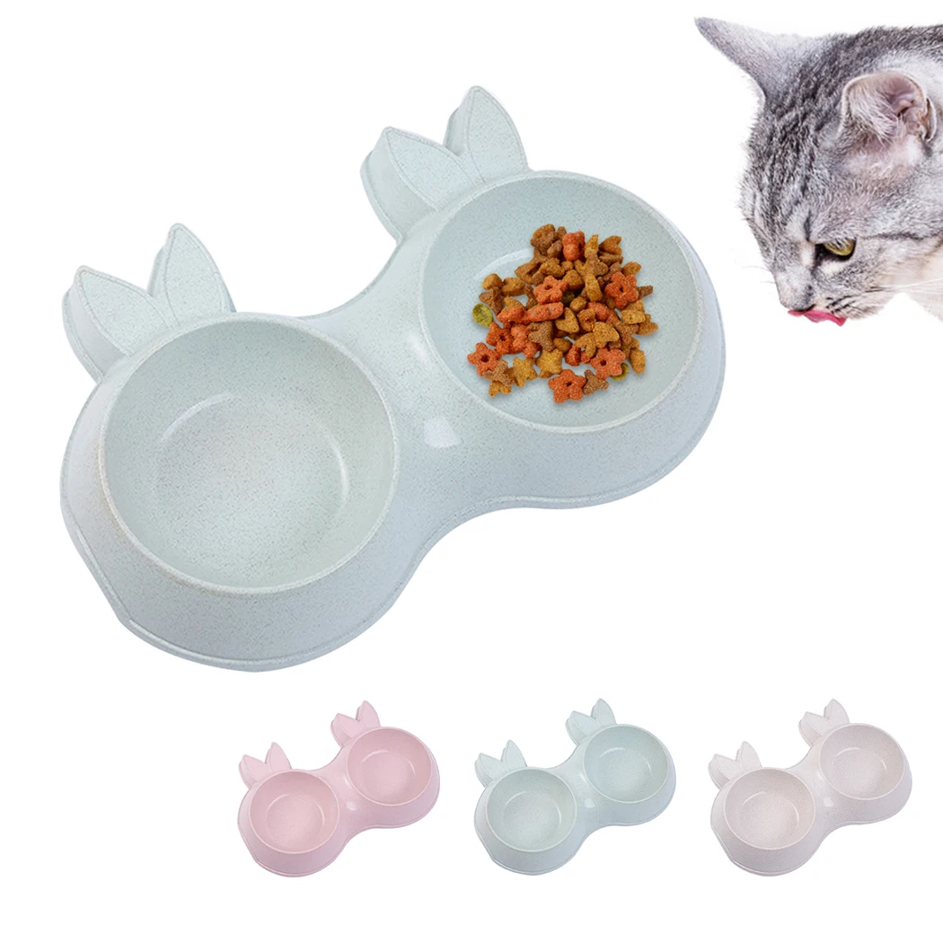 

New Non-Slip Double Bowls Pet Food Water Feeder Creative Wheat Material Anti-Slip Double Bowls For Dog Cat Pet Feeding Supplies