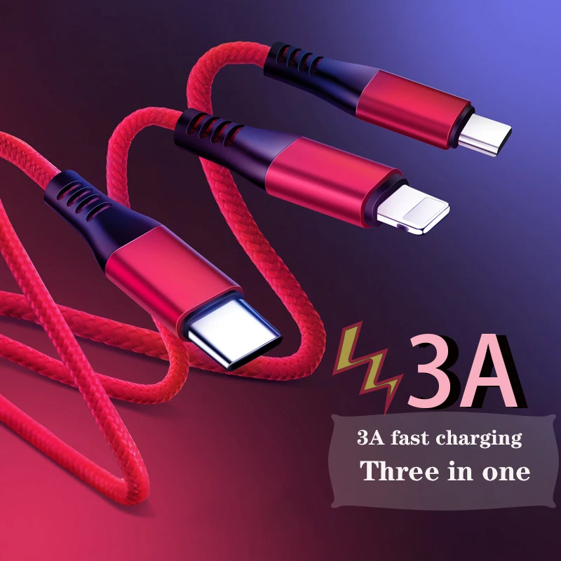 Three in one USB Cable Mobile Phone Charger Data communication Cable connector Type C adapter for 1