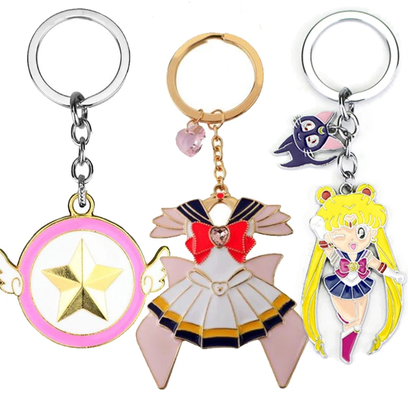 4 styles Star Moon Keychain Anime Jewelry Cartoon Pendant Keyrings Trinket Key Chain