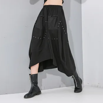 

Spring New arrivals 2020 elastic waist large irregular skirt loose size black color with button fashion clothes for women