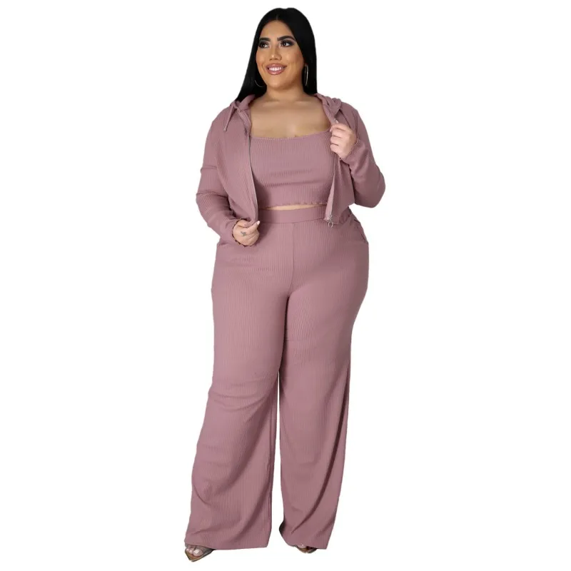 Ladies Trousers Suit Hooded Sweater Tube Top Wide-Leg Pants Three-Piece Loose Casual Sexy Women's 2021 Winter Slim Sports Suit women casual streetwear 90s baggy wide leg boyfriend pants 2021 high waist hole ripped straight mom jeans hollow denim trousers
