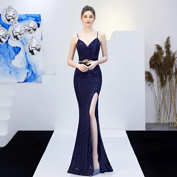 

Sexy High Split Evening Dress Bling Sequins Mermaid Dress Spaghetti Strap Prom Dress Slim Party Dress Fairy Banquet Dress XS-3XL