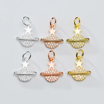 

925 Sterling Silver Micro Paved Zircon Shining Star Planet Charms Craftwork Fancy Dangle Silver Pendants DIY Jewelry Accessories