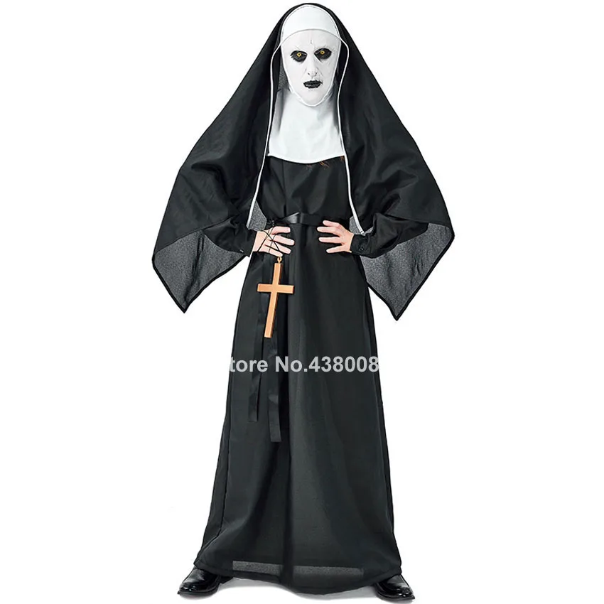 Dress shawl mask Средневековый костюм для косплея Хэллоуин для мужчин и женщин, платье монахини, готический страшный ужасный маскарадный платье дьявола - Цвет: Dress shawl mask
