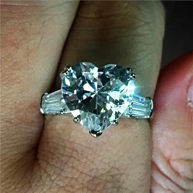 Кольцо Vecalon в форме сердца, серебряная бижутерия 925 пробы 5ct AAAAA Cz, обручальное кольцо для женщин, свадебные украшения