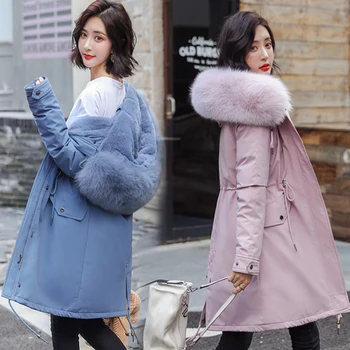 

Winter Woman Coats 2019 Solid Color Hooded Padded Parka Super Large Fur Collar Waist Down Jacket Large Size Jacket Female Jacket