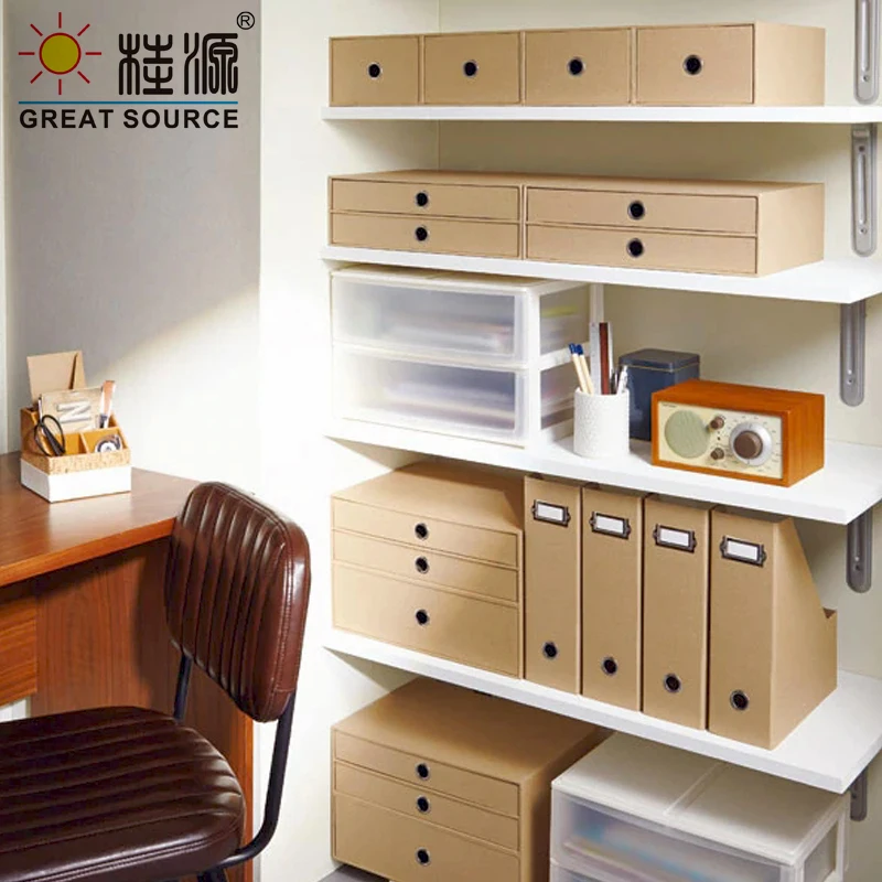 MQ2 Drawers Cabinet Cardboard Office Desk Top Organizer Home Storage One Layer Cabinet Beige Faux Linen Wood Paper(2PCS)