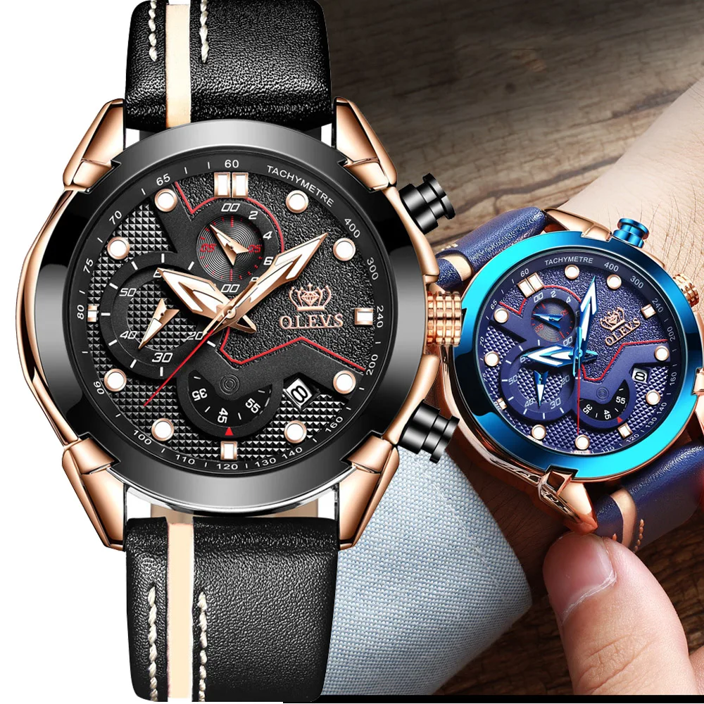 

Fashion Men's Quartz Watch Waterproof Sport Watch Men Leather Band Big Dial Military Chronograph Watch Army Relogio Masculino