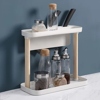 

2-Layer Spice Storage Rack Kitchen Spice Jar Bottle Seasoning Knives Rack Decoration Organizer Shelf Home Desktop Racks