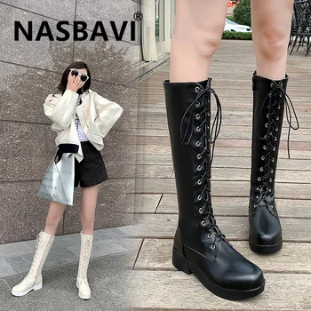 

2019 new fashion Autumn And Winter shoes lacing martin boots female platform thick heel plus size boots high-leg boots female