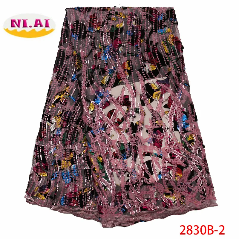 

NIAI African Net Lace Fabric 2019 Embroidered Nigerian Laces Fabric High Quality French Tulle Lace Fabric With Sequins XY2830B-2