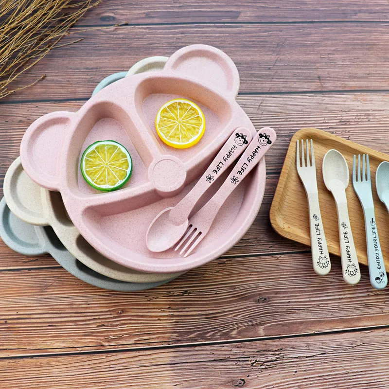 Kids Dishes Tableware-Set Spoon Cartoon-Plates Children Dinnerware Eating Baby Feeding