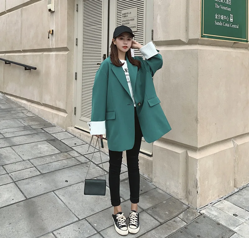 

2019 New Style Female Spring Short Suit Jacket Loose-Fit Versatile Korean-style Fashion Elegant Capri Roll Sleeve Coat